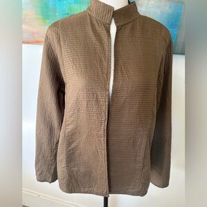 Eileen Fisher Silk Open Blazer Quilting Stitch Pockets Unlined Moss Brown S